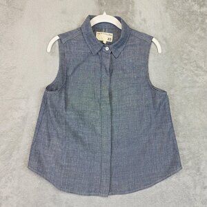 Rag & Bone JEAN Shirt Womens XS Blue Chambray Sleeveless Button Up Cotton Top